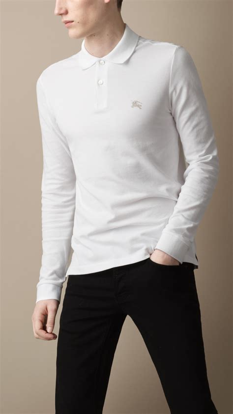 burberry long sleeve polo white|authentic burberry polo shirt.